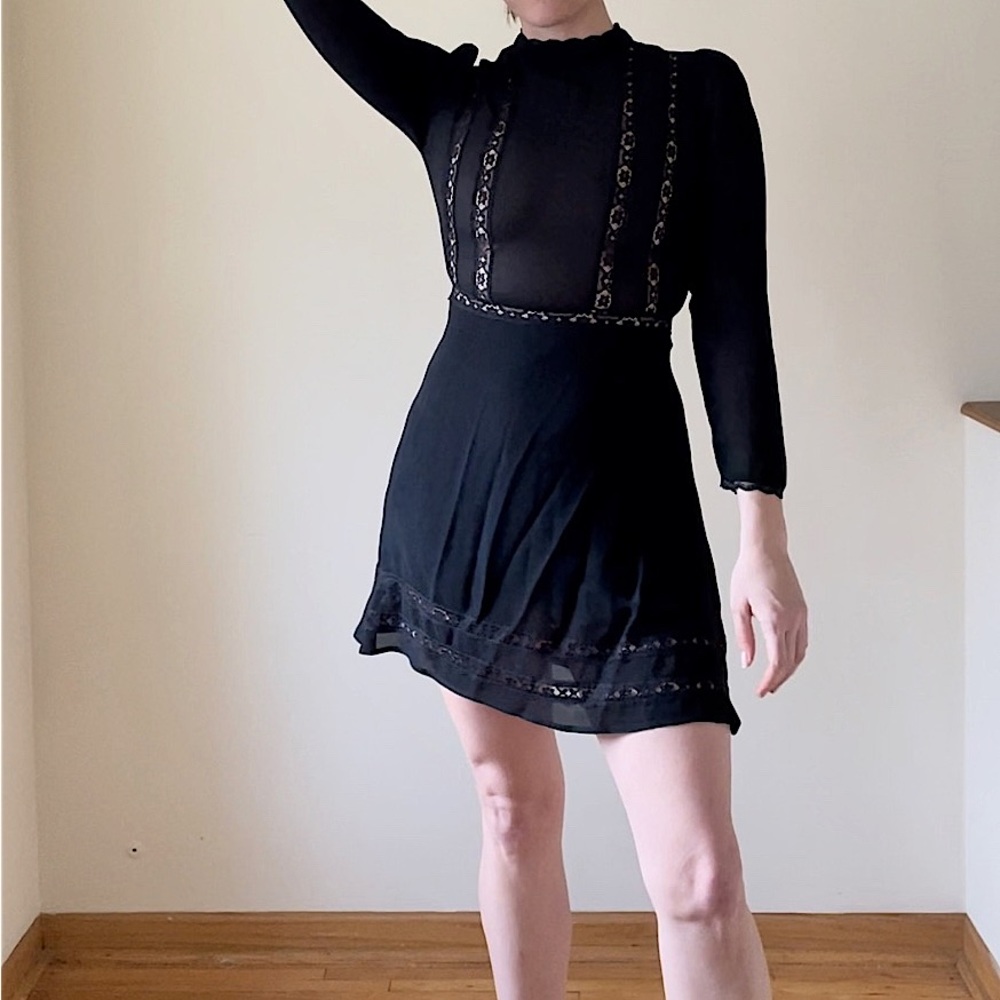 Reformation Mock Neck a-line Mini Black Dress size 6